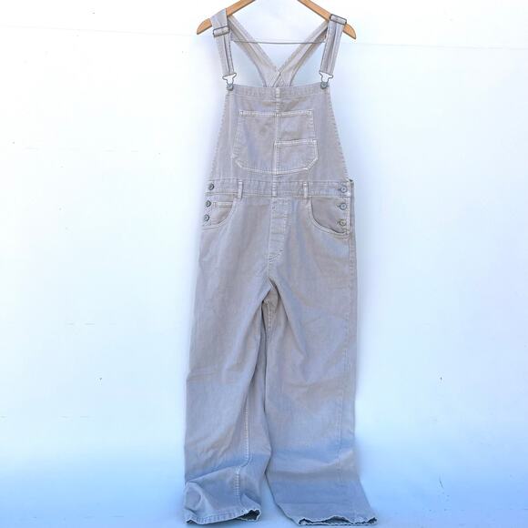 Free People We The Free Ziggy Gray Denim Jean Overalls Wide Leg Large Grey - Picture 2 of 9